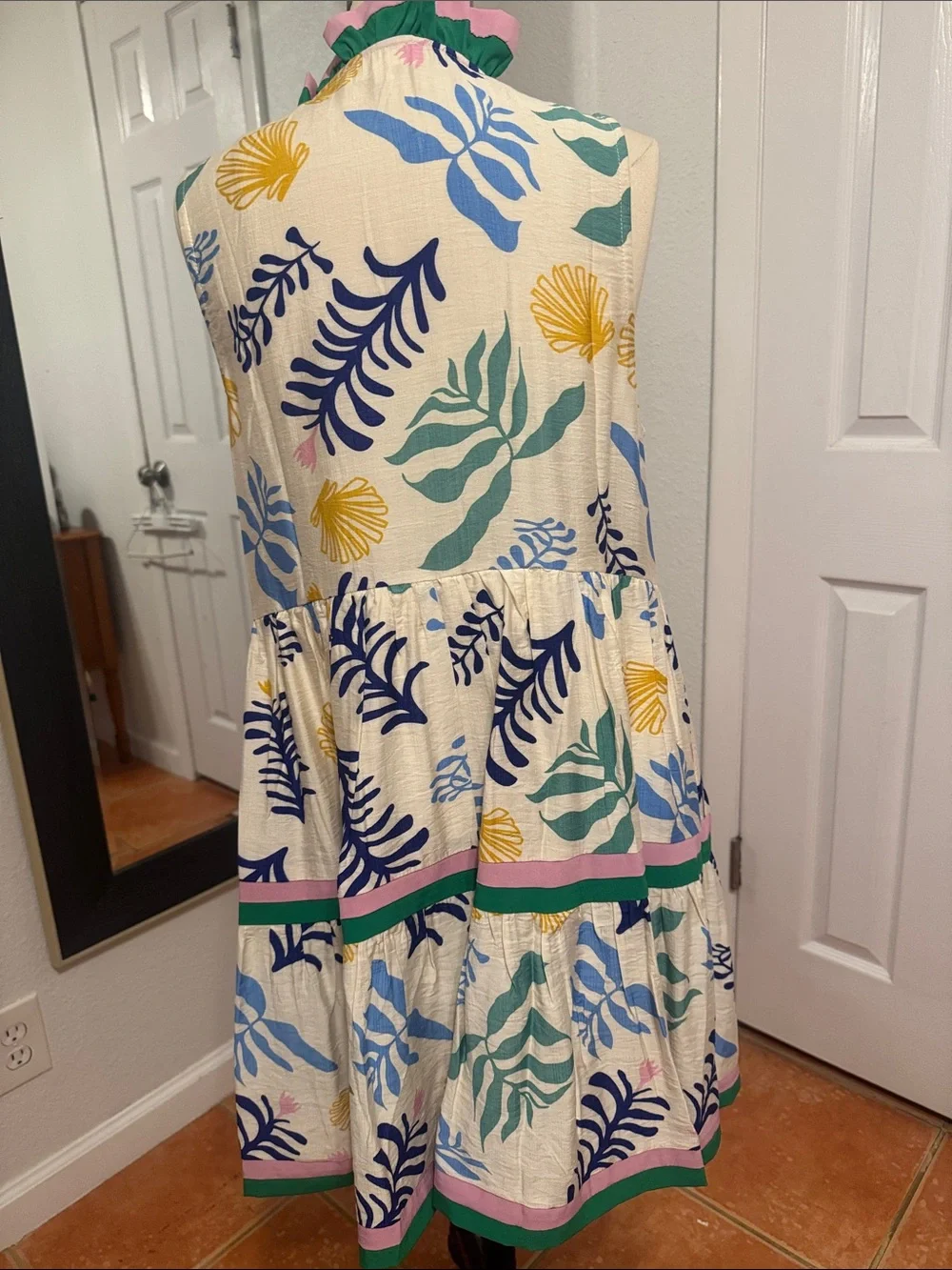 entro White Floral Print Mini Dress with Blue, Green & Yellow Accents